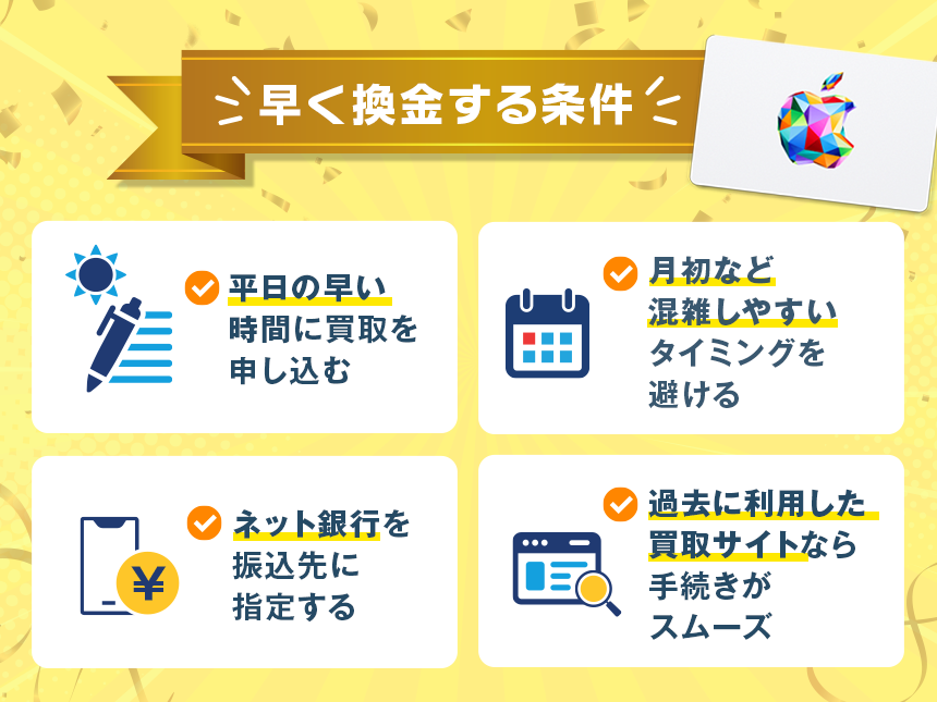 Appleギフトカード買取で早く換金するための条件